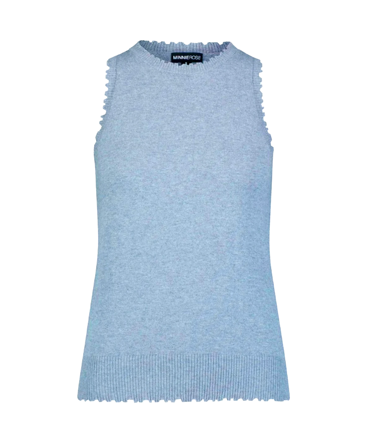Fine Cotton/Cashmere Frayed TankCameo Blue