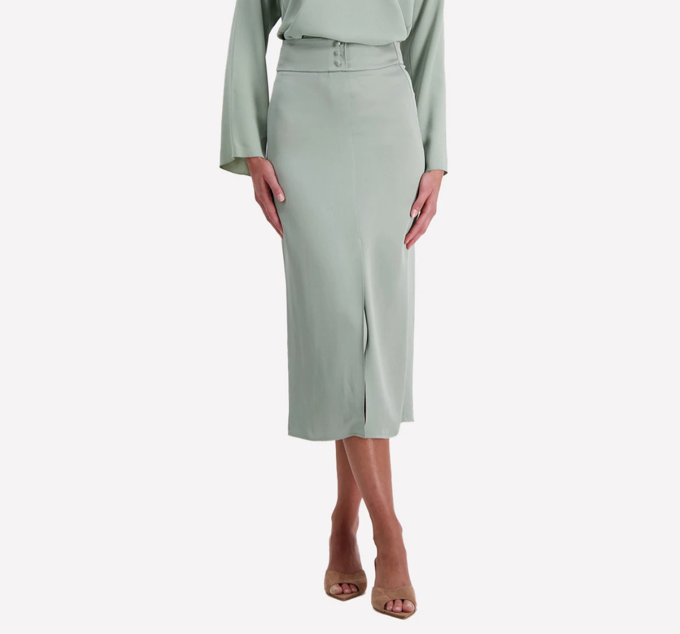 Shiny anvers satin pencil skirt in lichene