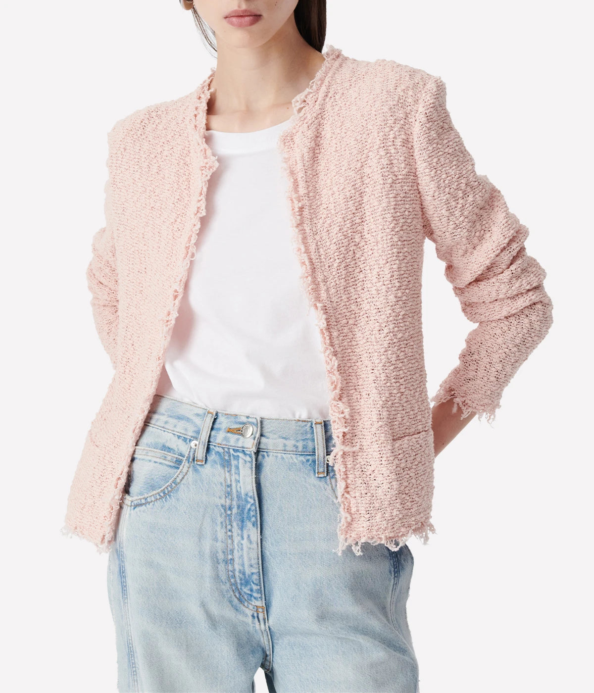 Shavani Jacket in Blush Pink by IRO, made from 100% cotton, featuring a tailored design in a soft blush pink color.