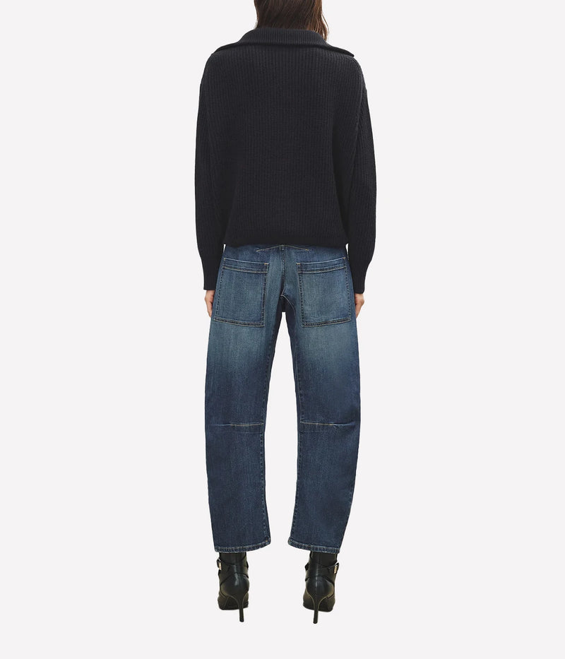 Back view of the Nili Lotan Shon Jean with patch pockets and a relaxed barrel-leg fit.