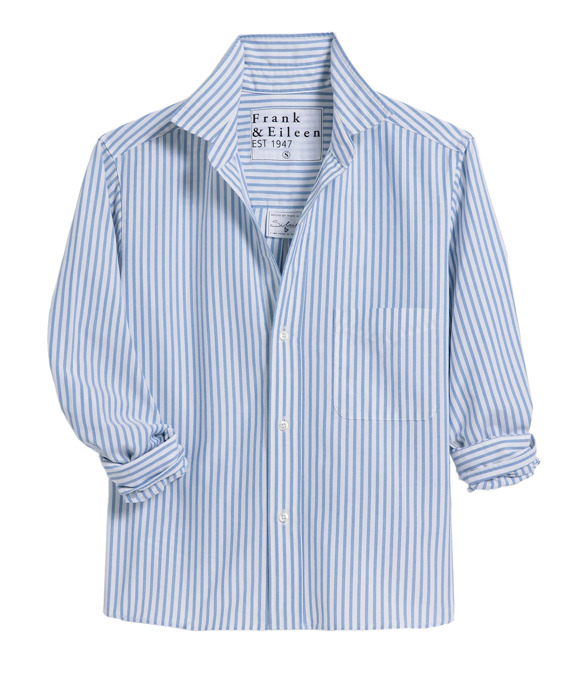 Silvio Woven Button Up Shirt in White Blue Stripe