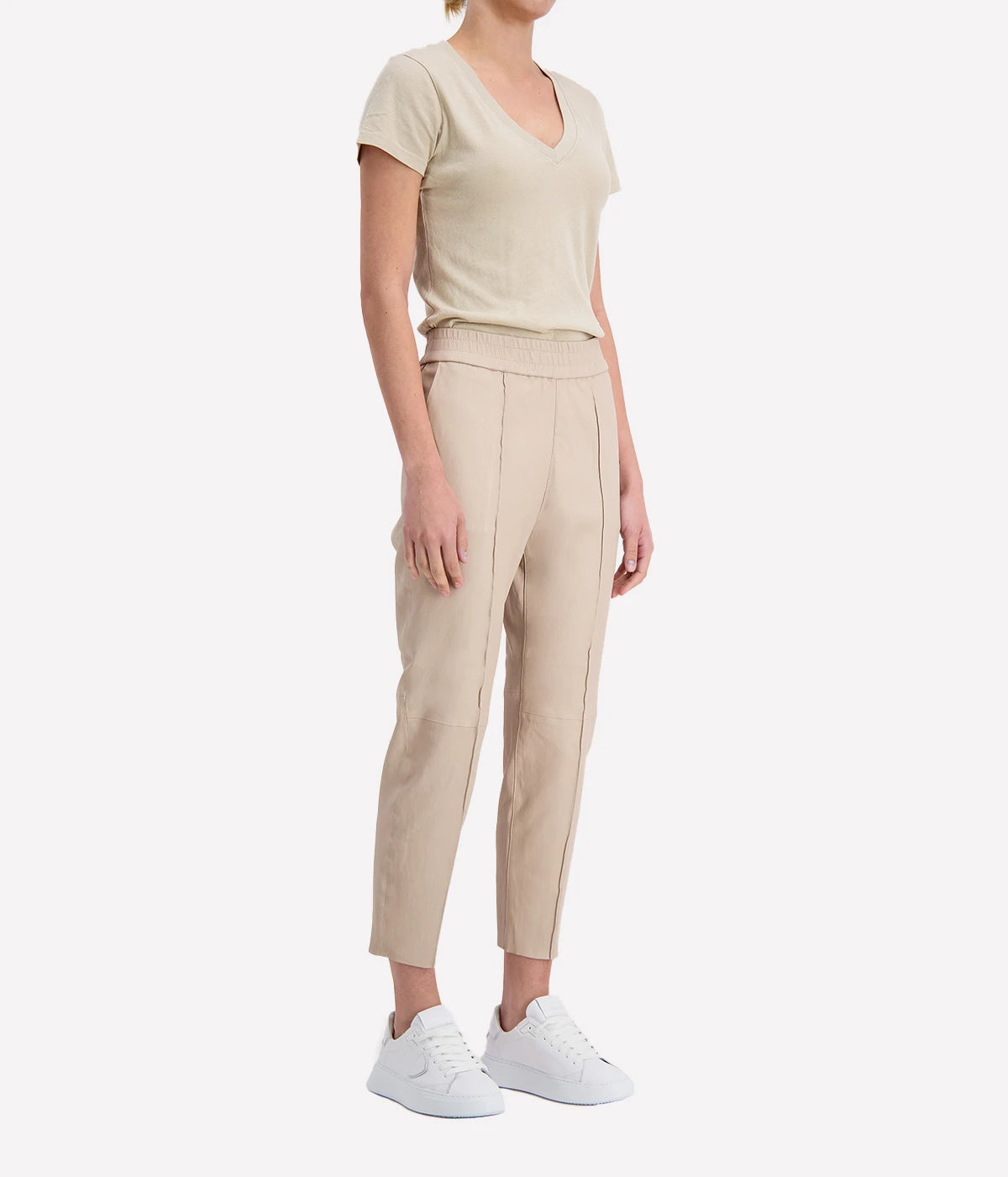 Slim Jogger Leather Pants with Pockets in Latte