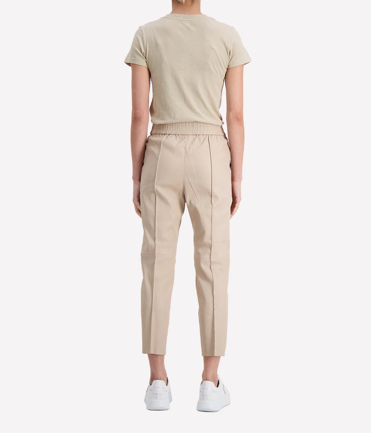 Slim Jogger Leather Pants with Pockets in Latte