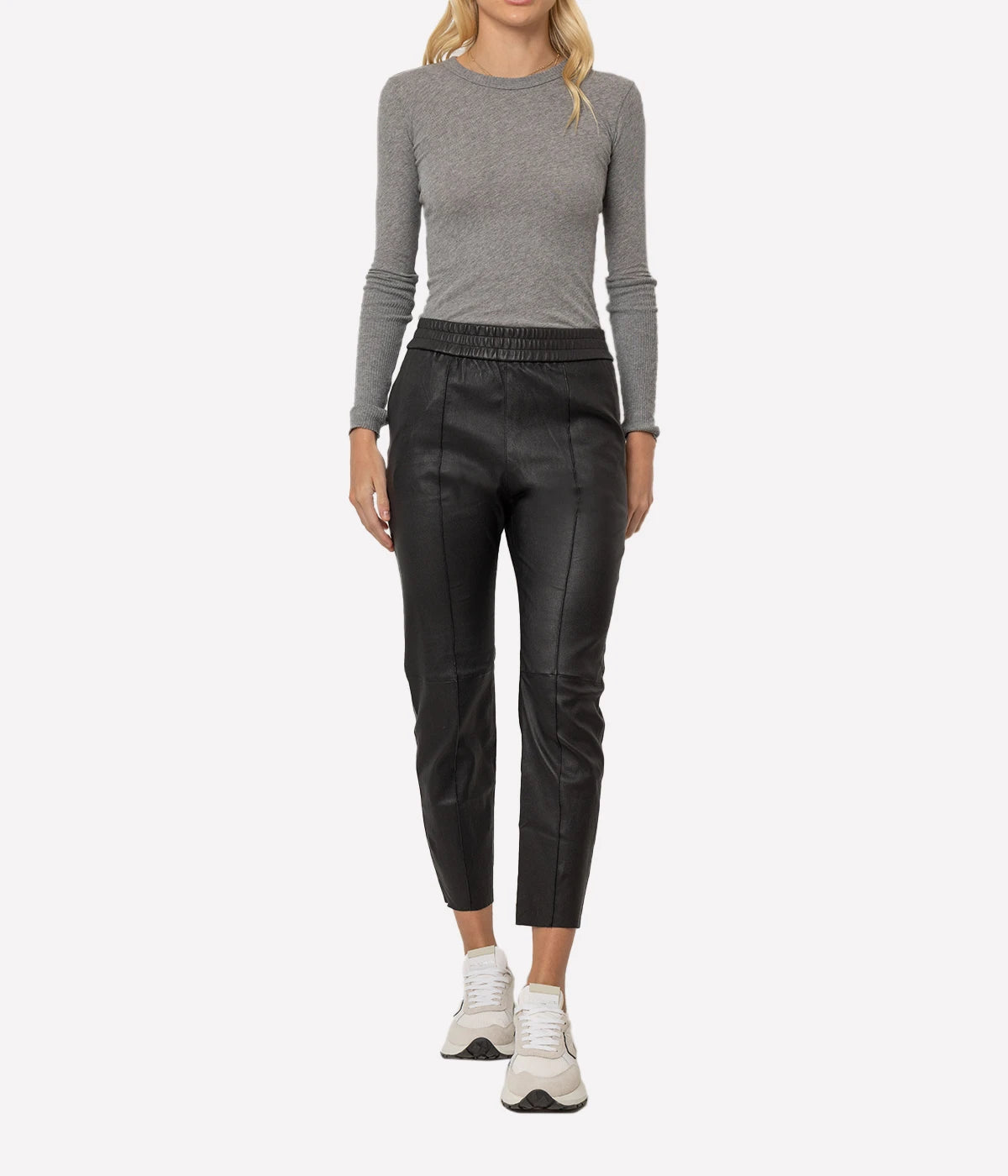 Slim Jogger Leather Pant with Pockets in Black