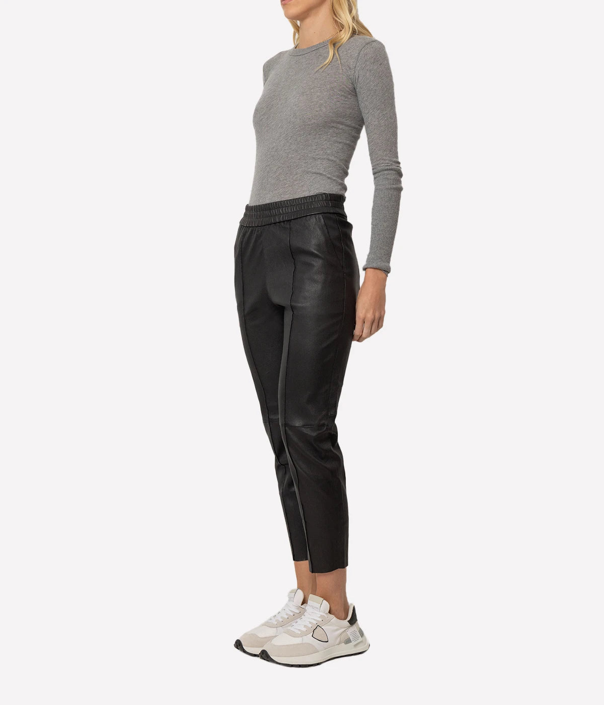 Slim Jogger Leather Pant with Pockets in Black