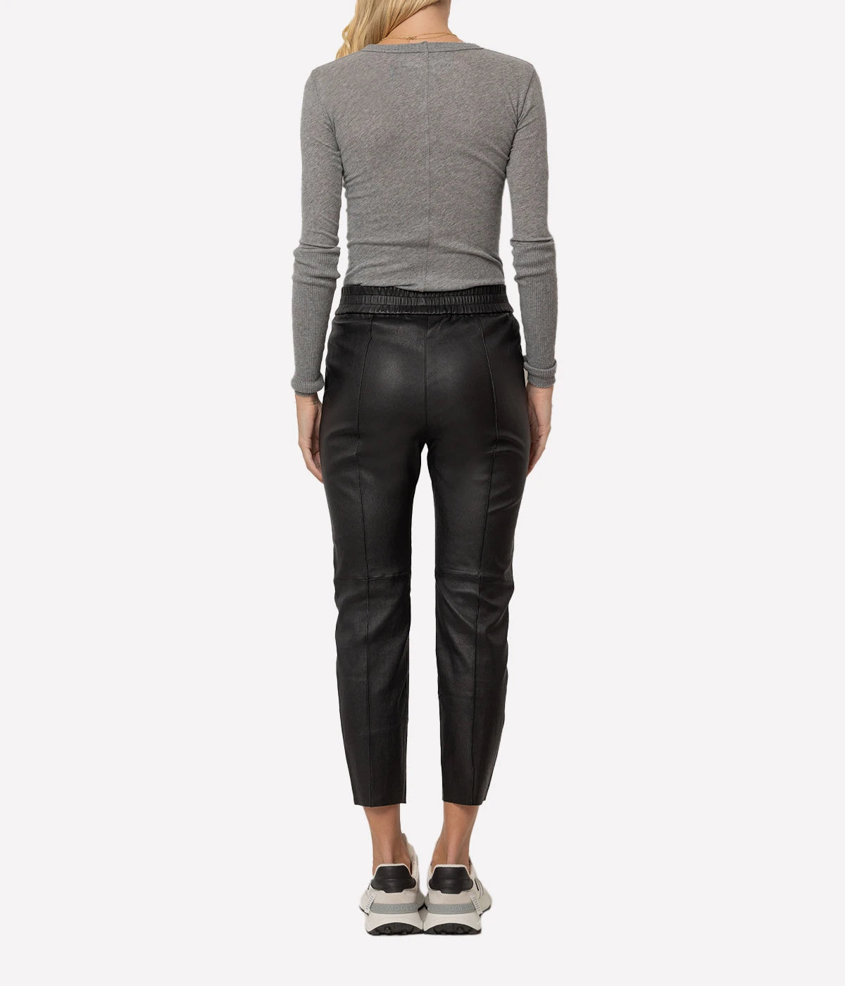 Slim Jogger Leather Pant with Pockets in Black