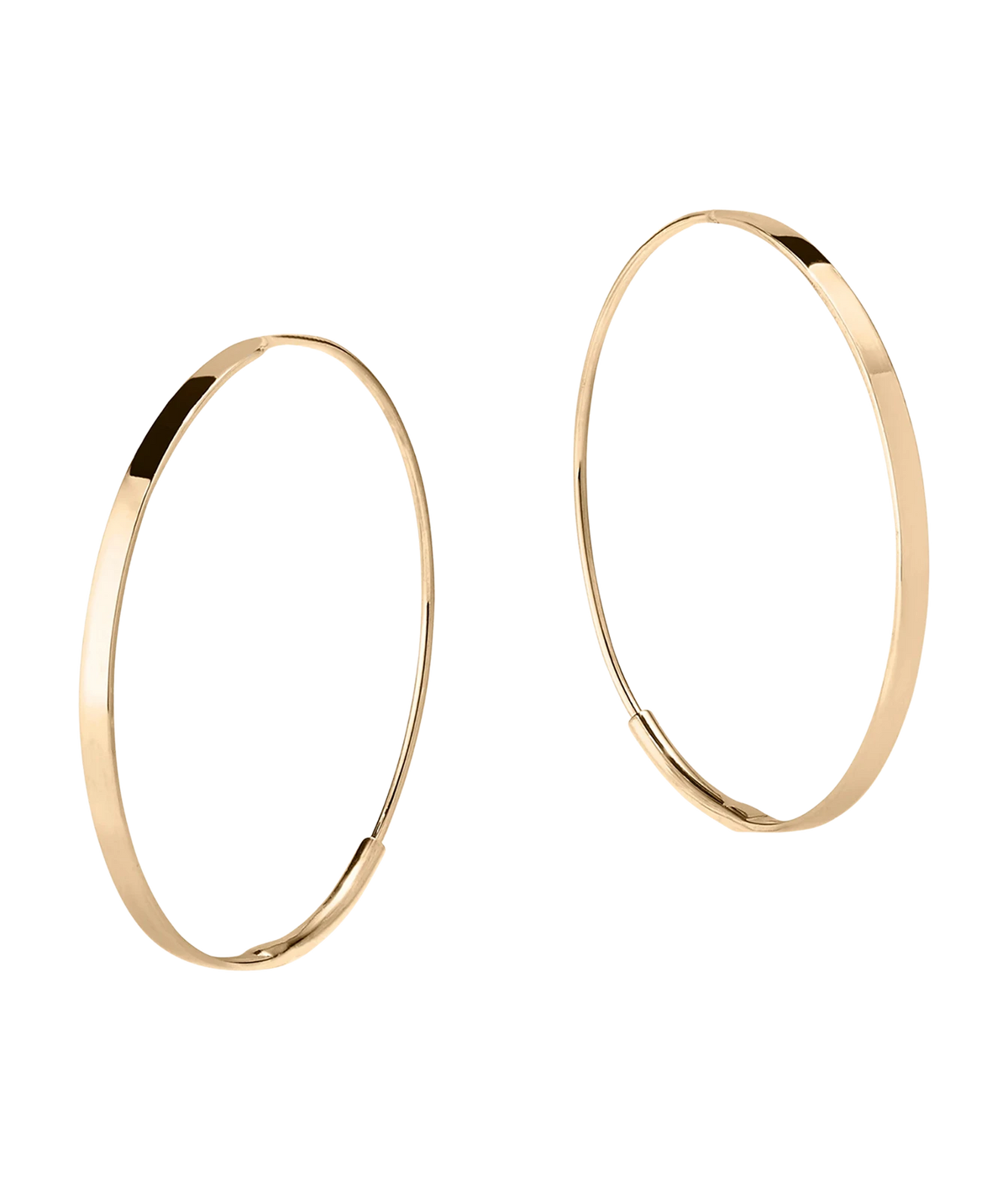 LANA Small Flat Magic Hoops in Yellow Gold shown as a pair, with round flat-fronted hoops in a polished finish