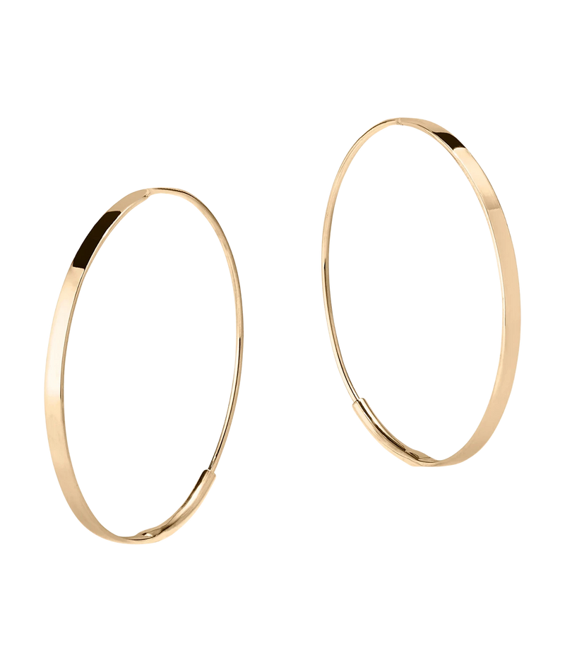 LANA Small Flat Magic Hoops in Yellow Gold shown as a pair, with round flat-fronted hoops in a polished finish