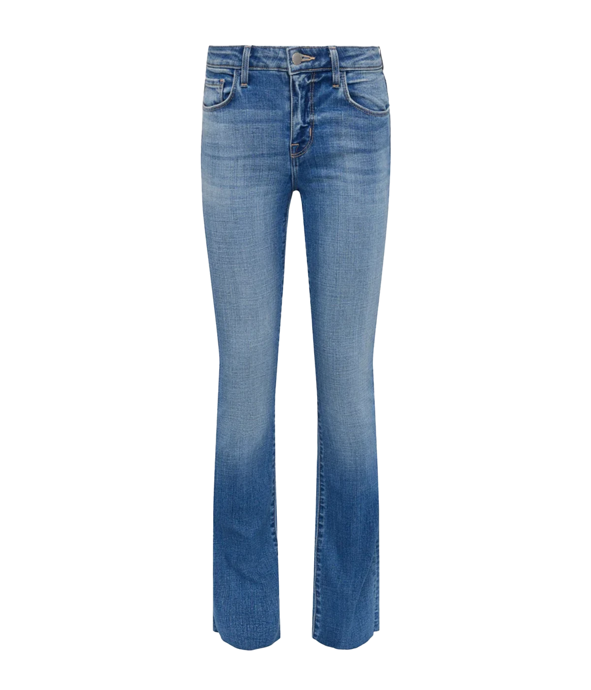  Straight-leg jeans with a contoured waistband, styled with both casual and dressy outfits.