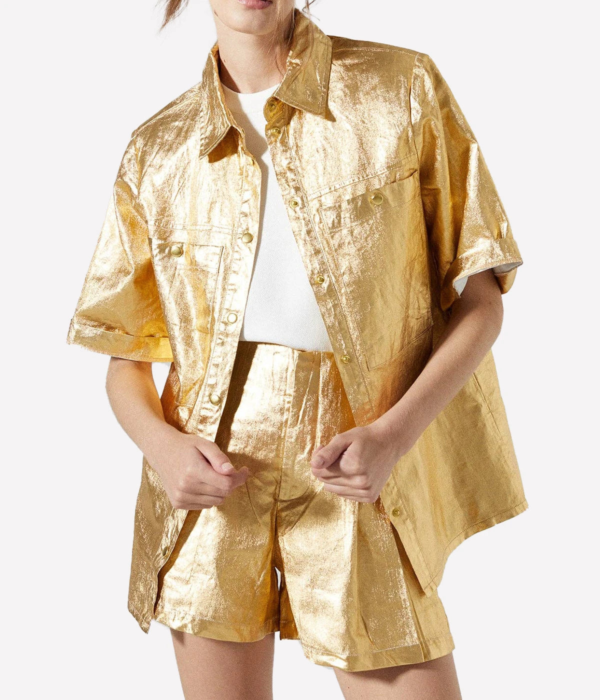Soho Metallic Linen Shirt in Gold