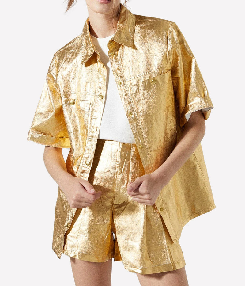 Soho Metallic Linen Shirt in Gold