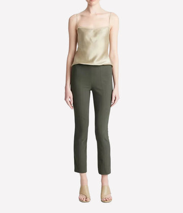 A flattering legging with an elasticised waistband and side-zip closure by VInce. Cut from Italian cotton-blend ponte it is free of embellishment for a streamlined look. Wash and wear these dark green leggings everyday. 