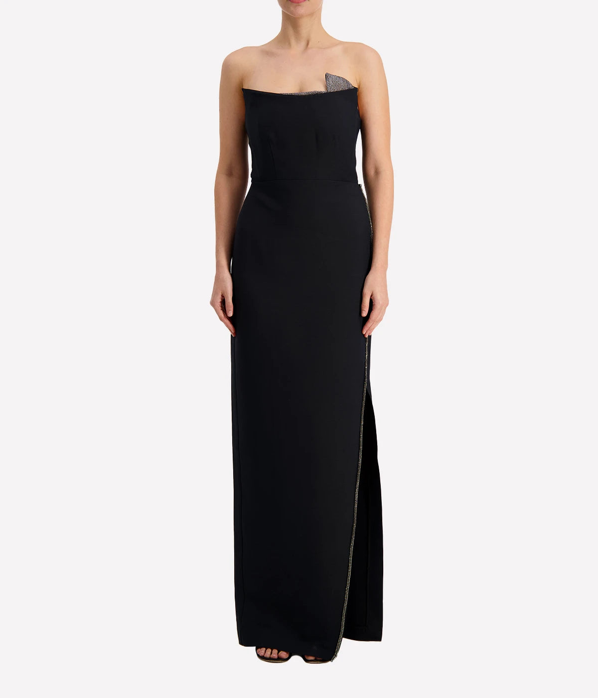 black strapless wool & silk dress with diamante embellishments by Roland Mouret. Evening and formal wear.
