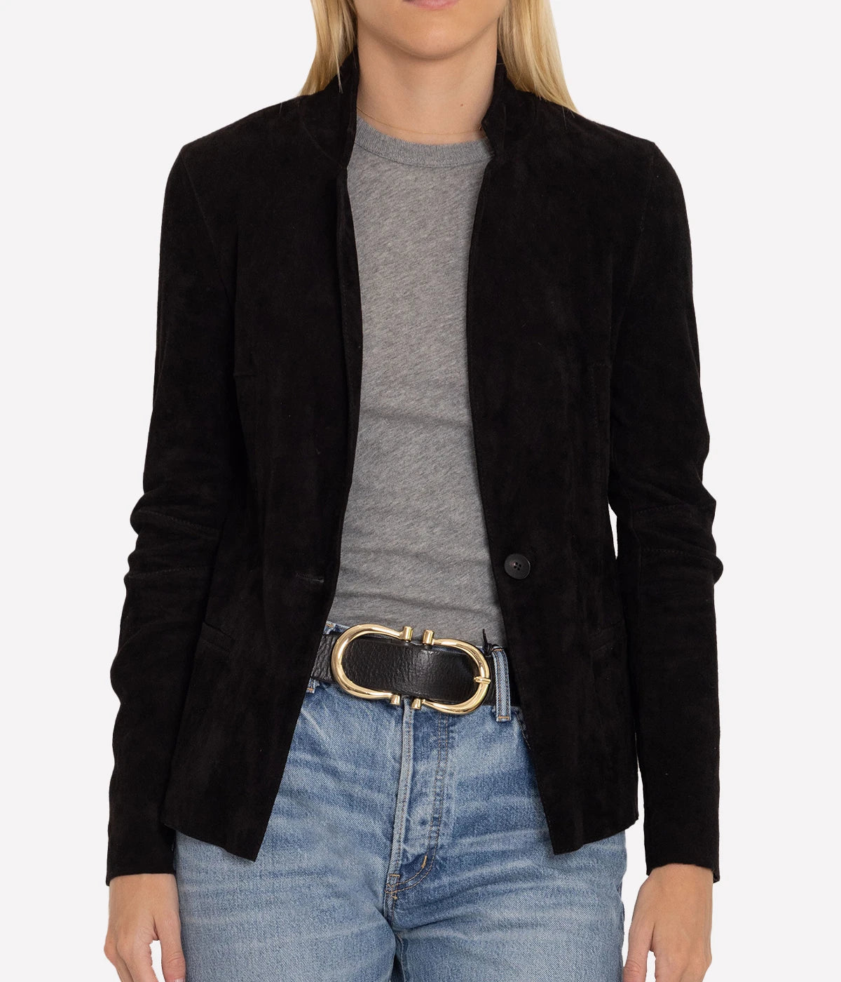 Suede Leather Jacket in Nero