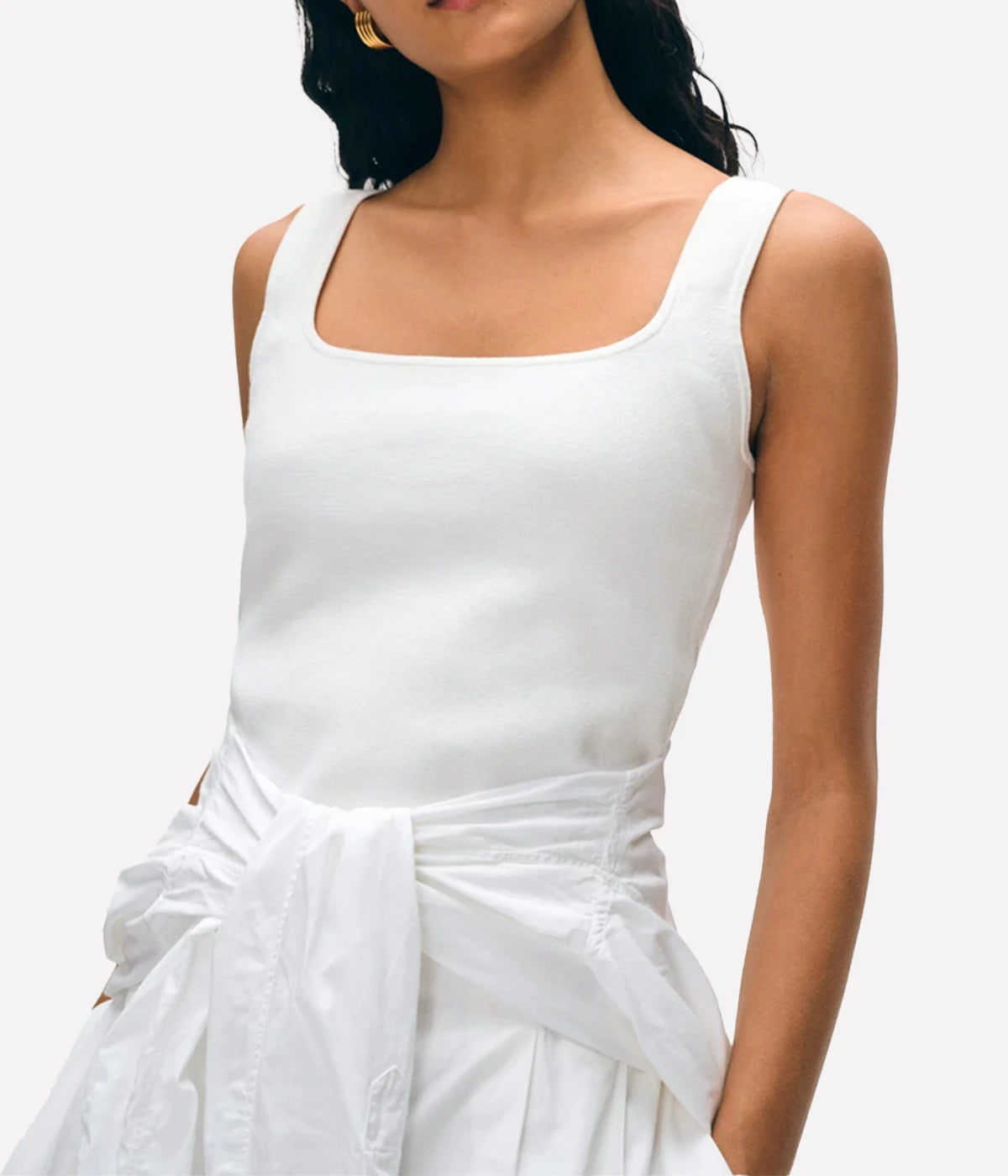 Superfine Square Neck Tank in White