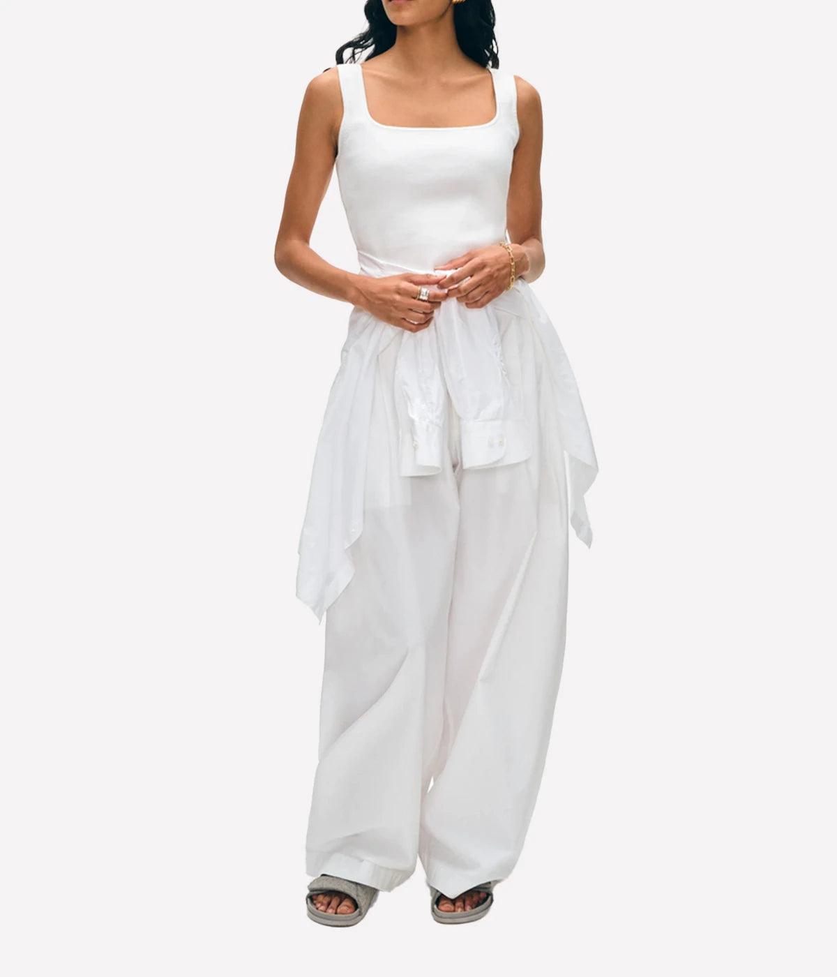 Superfine Square Neck Tank in White
