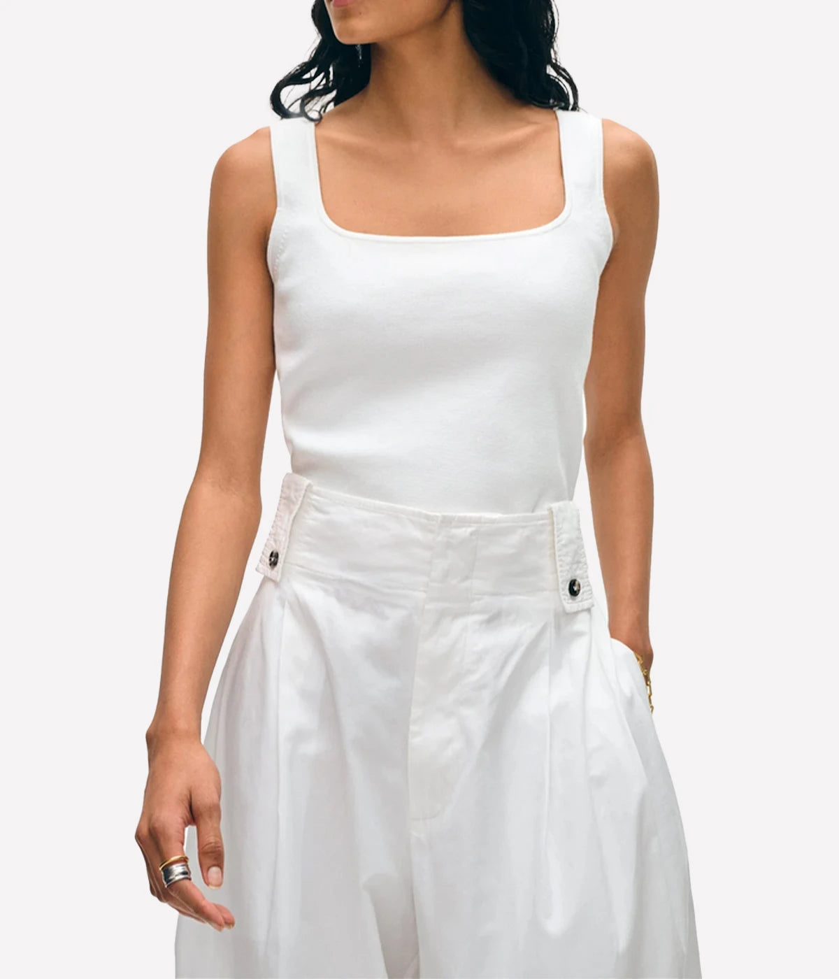 Superfine Square Neck Tank in White