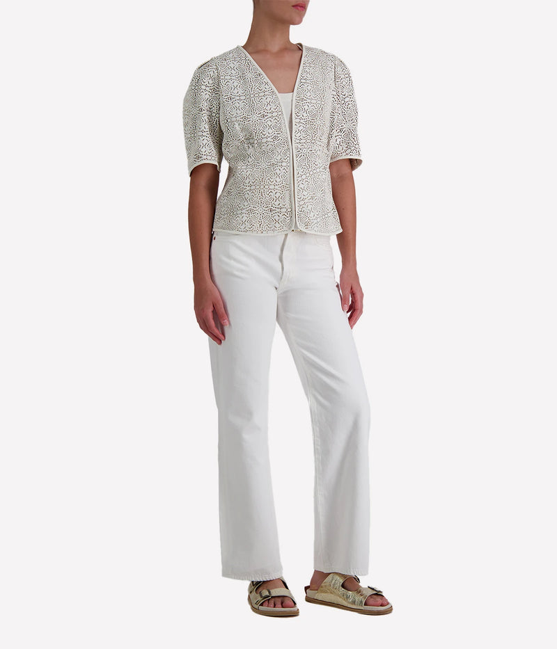 Lazer Leather Puff Jacket in Ivory