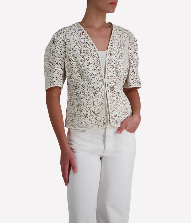 Lazer Leather Puff Jacket in Ivory