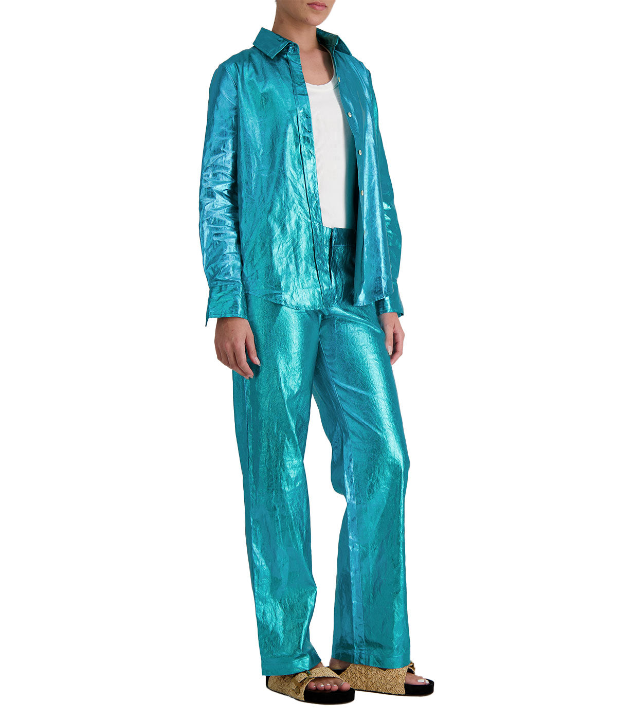 *FINAL SALE* Astro Metallic Linen Pant in Turquoise