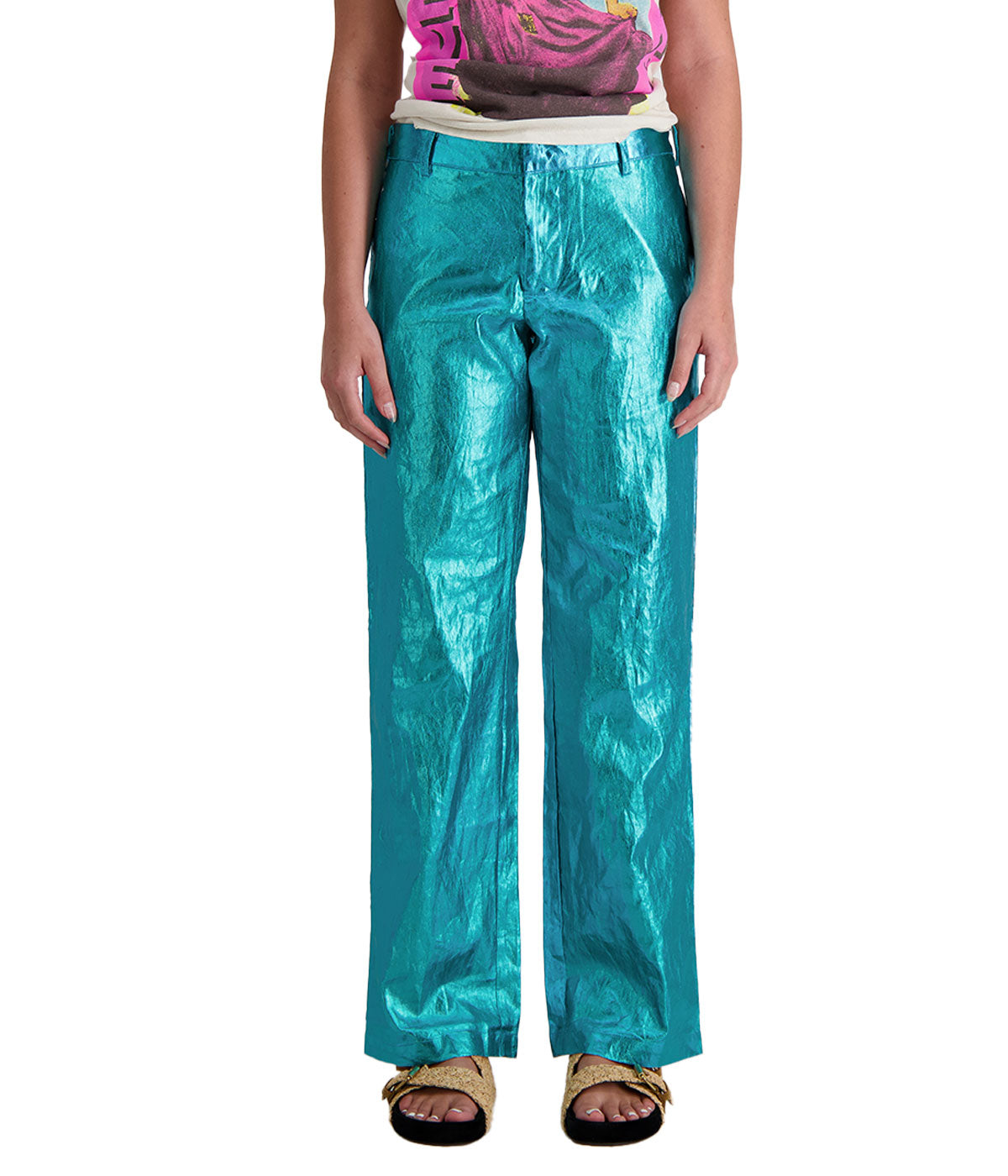 Astro Metallic Linen Pant in Turquoise