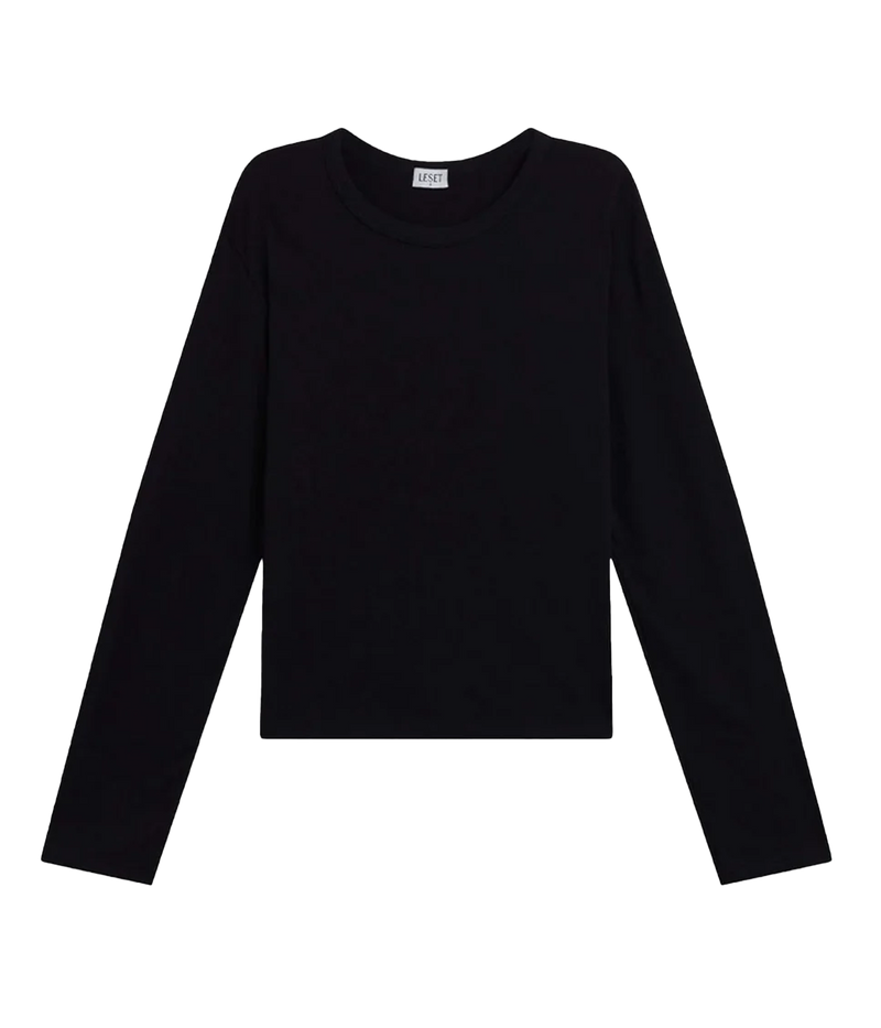 ALT text: Margo Long Sleeve T-shirt in cotton with a crewneck and tailored-relaxed fit
