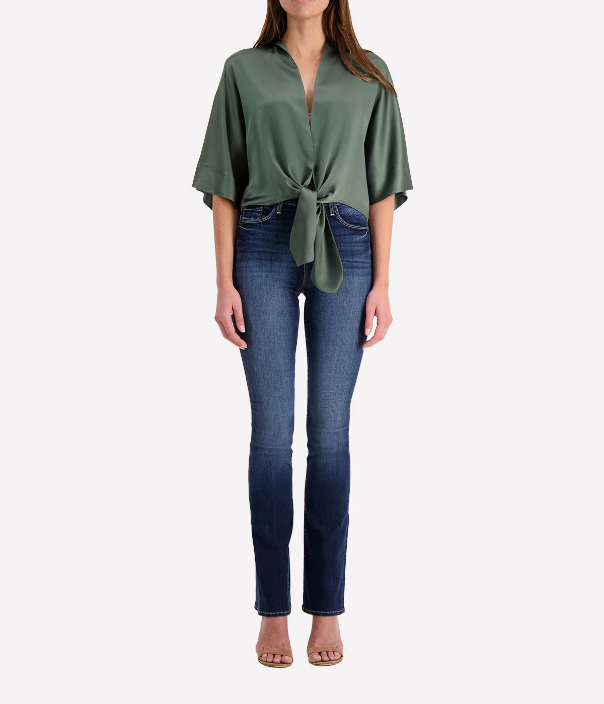 *FINAL SALE* Dolman Tie Front Blouse in Thyme