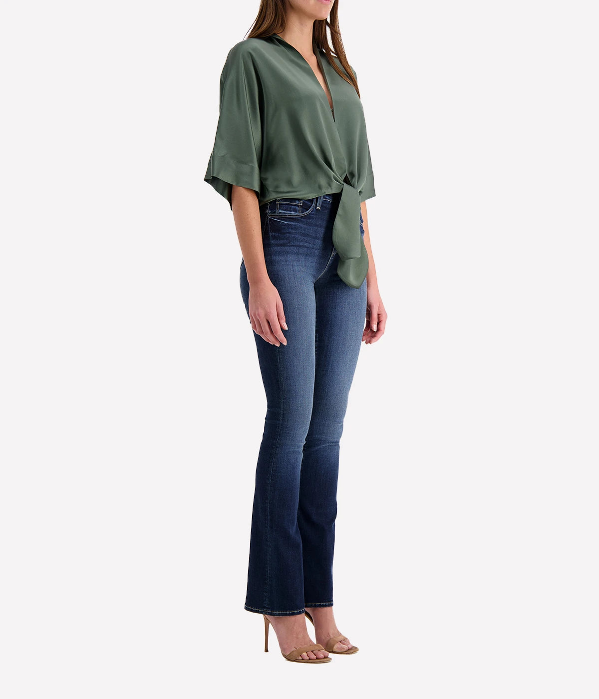 *FINAL SALE* Dolman Tie Front Blouse in Thyme