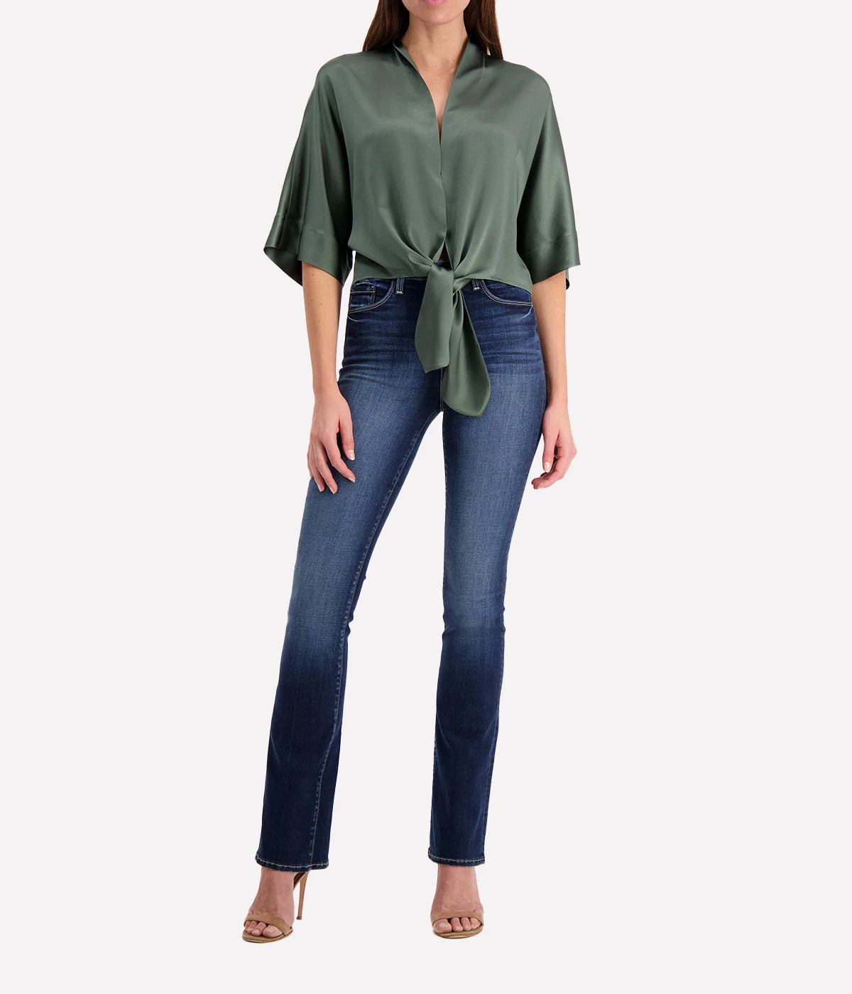 *FINAL SALE* Dolman Tie Front Blouse in Thyme