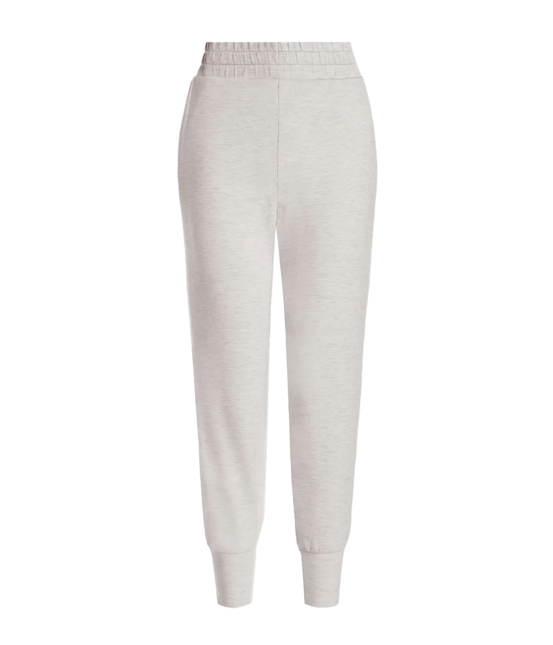 ALT Text: Luxe track pants with elastic waistband, tapered leg, and side welt pockets for a chic, tailored look