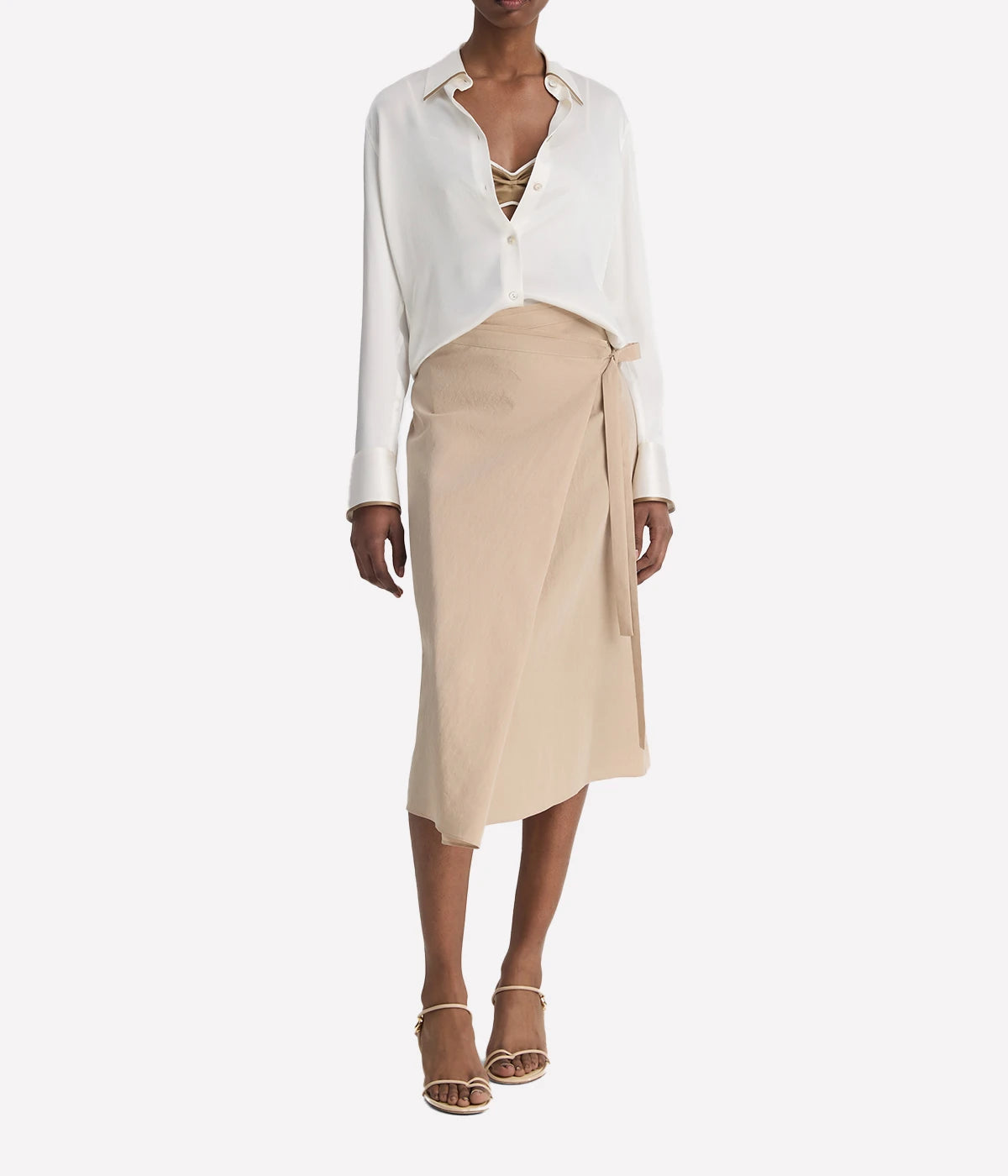 Tipped Slim Long Sleeve Blouse in Off White Rye