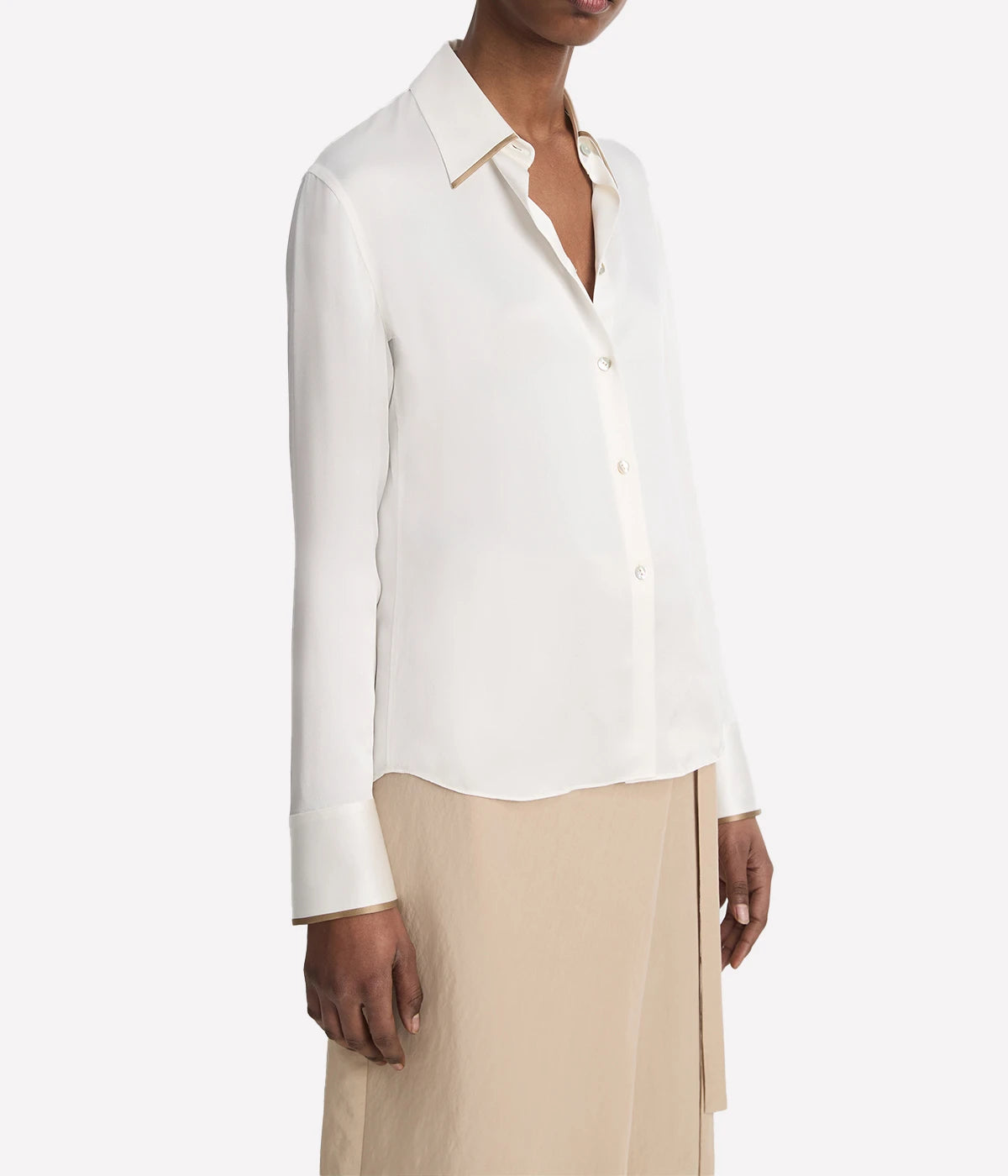 Tipped Slim Long Sleeve Blouse in Off White Rye