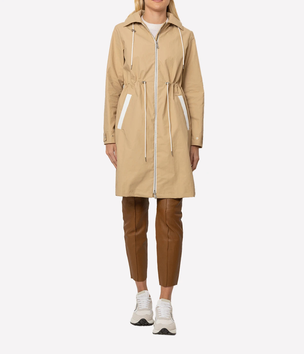 Trench Detachable Hood Jacket in Camel Ash
