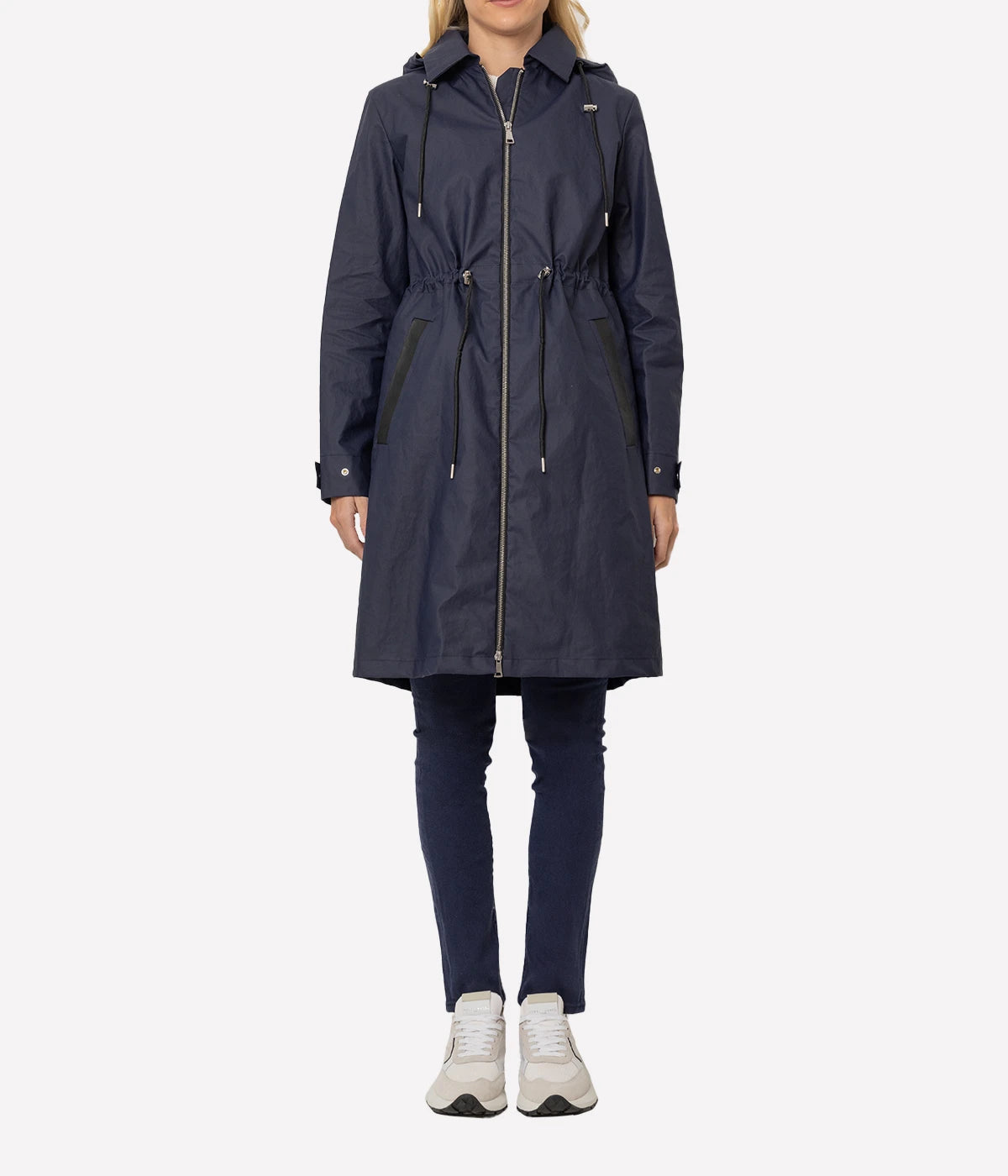 Trench Detachable Hood Jacket in Midnight Blue