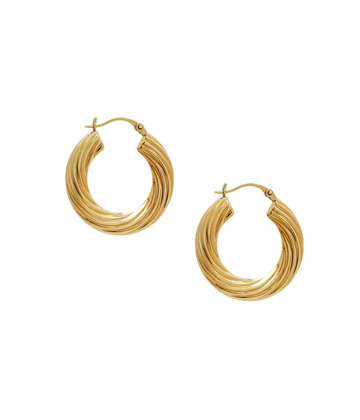 A classic gold hoop, with textured twist detailing and clip closure. Everyday earring, chic and simple earring, comfortable, made internationally.