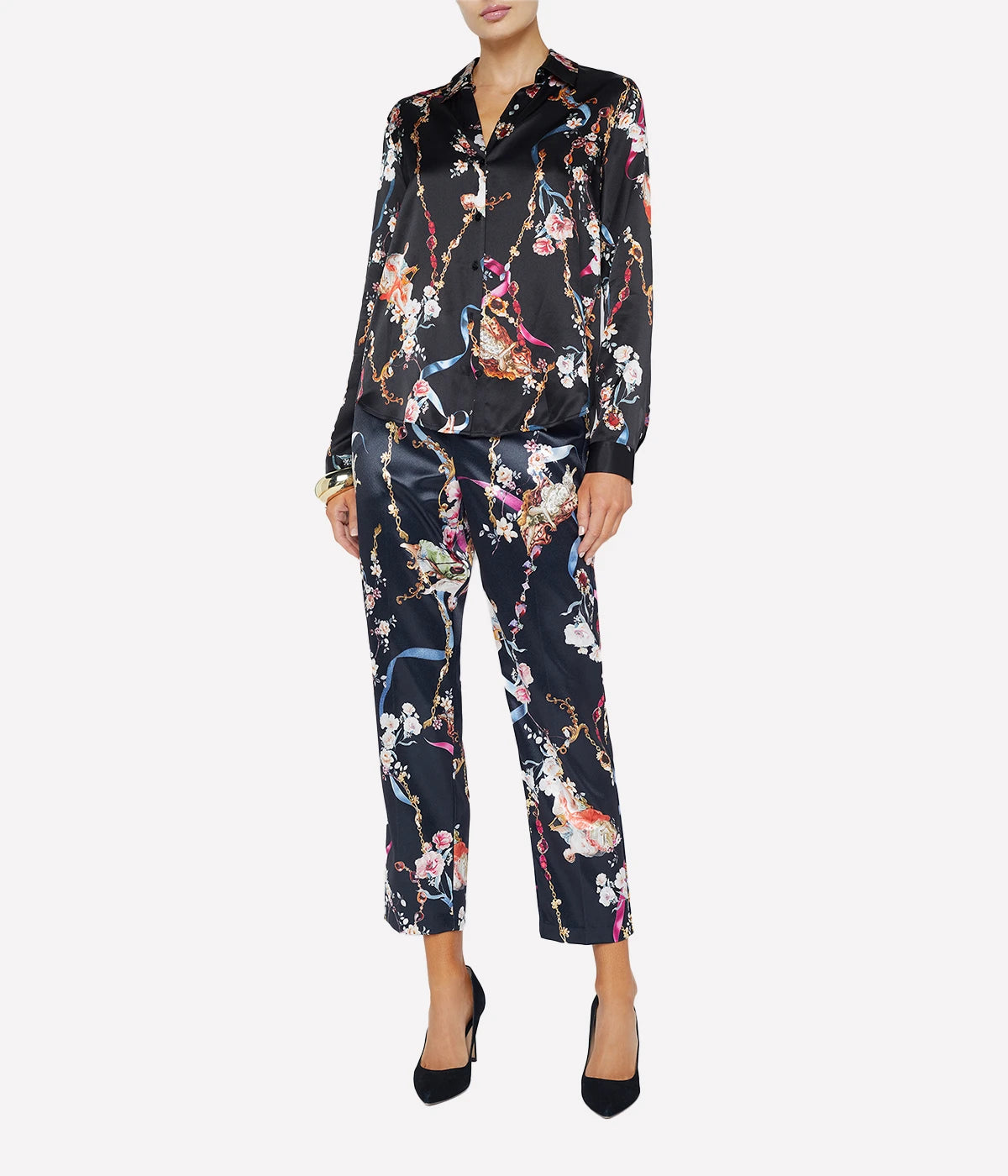 Tyler Long Sleeve Blouse in Black Multi Rococo Angel