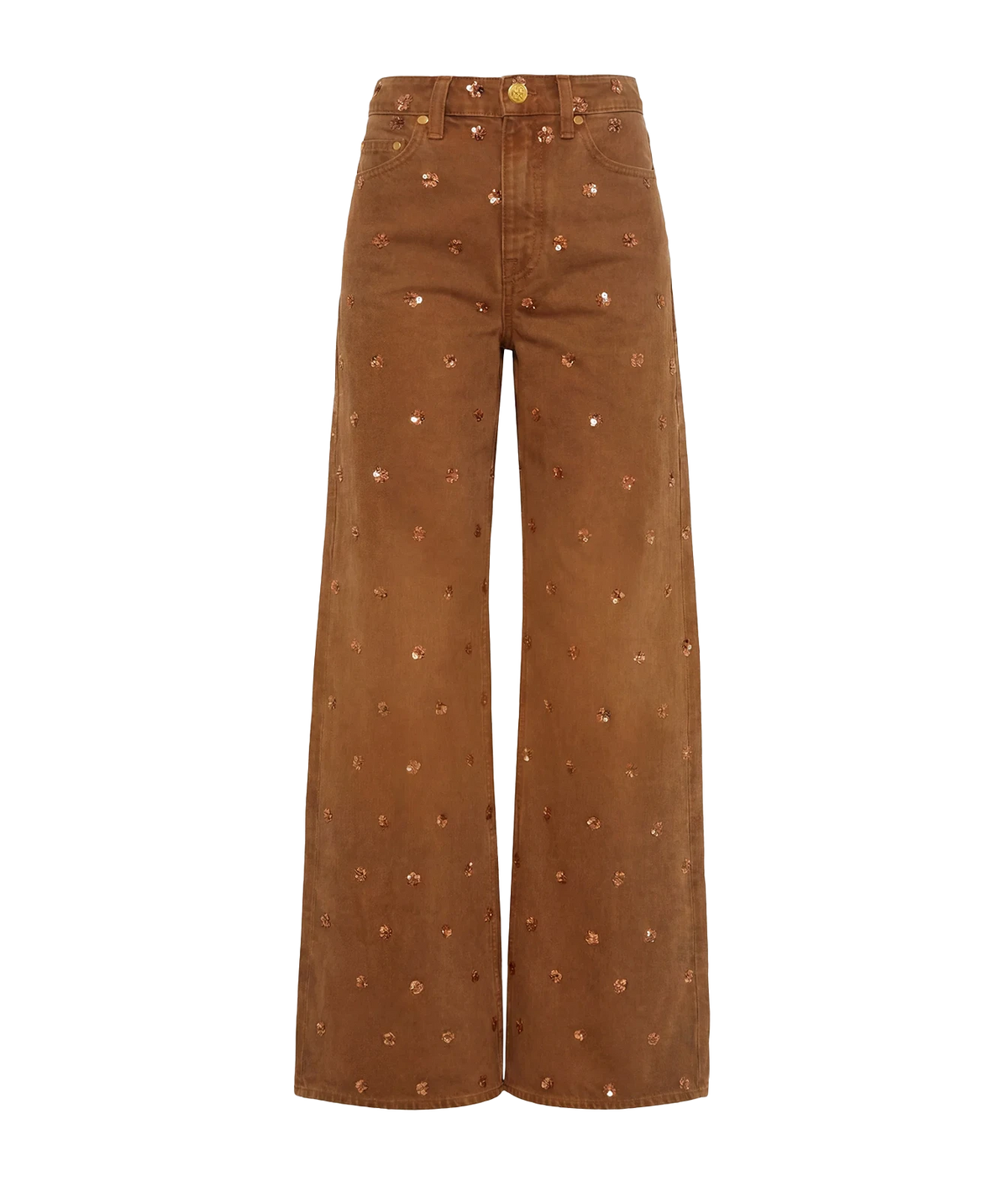 Ulla Johnson The Willow Embellished Wide Leg Jean in Umber front product view