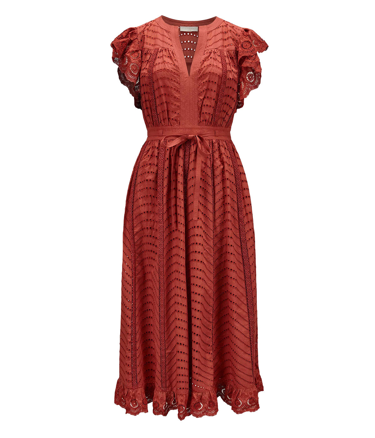 Olga Flutter Sleeve Midi Dress in Claret
