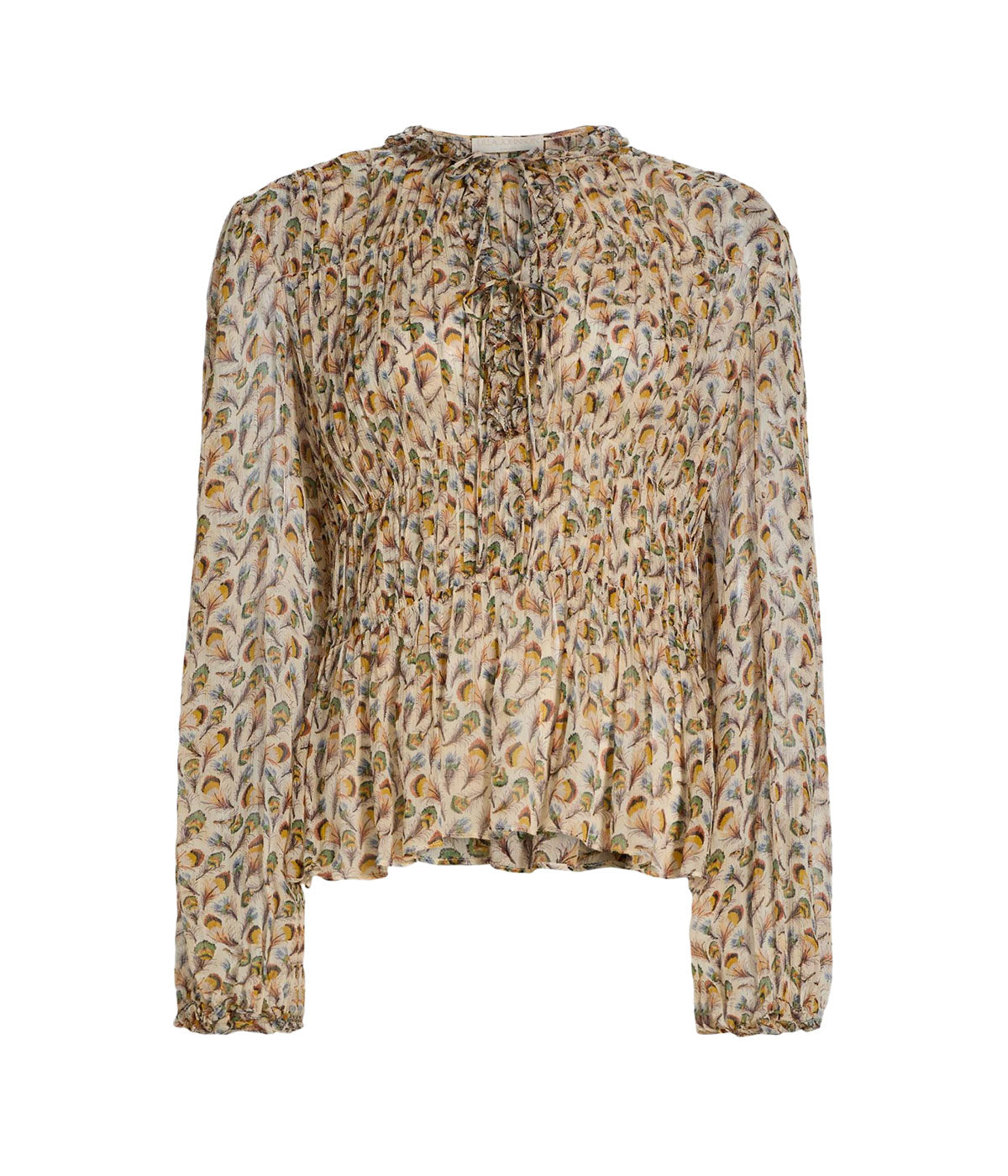 Robbie Silk Long Sleeve Tie Front Blouse in SWAN