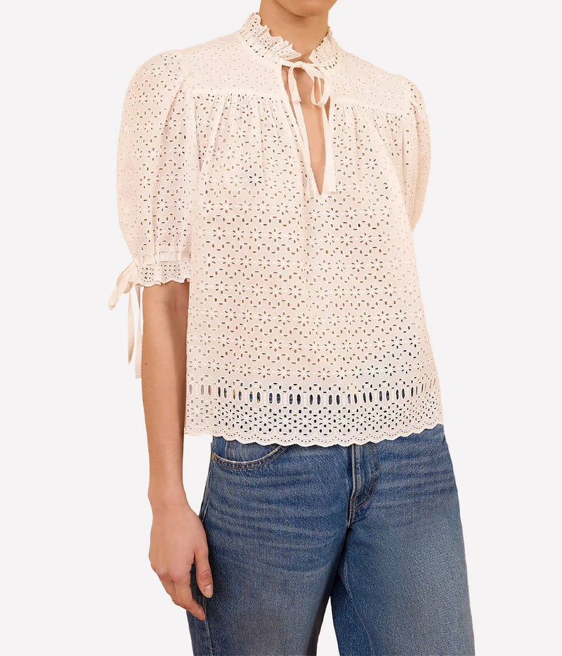 Alouette Short Sleeve Cotton Top In Pristine