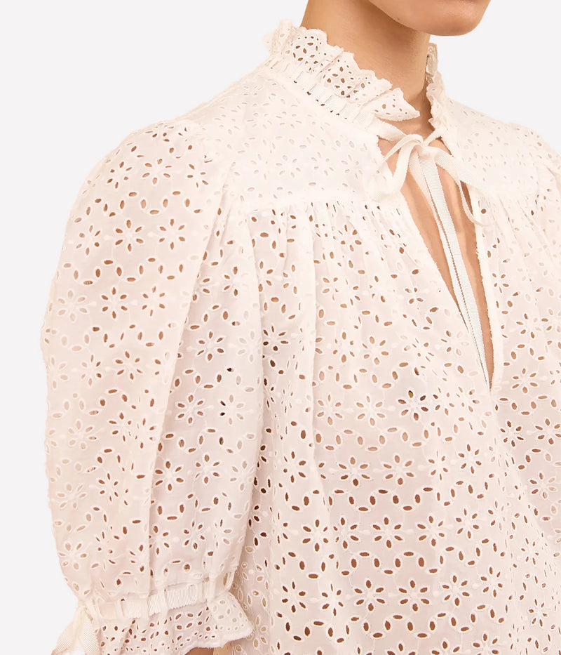 Alouette Short Sleeve Cotton Top In Pristine