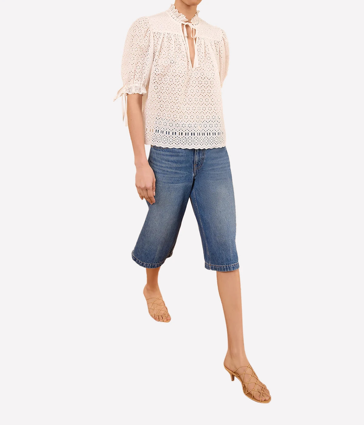 Alouette Short Sleeve Cotton Top In Pristine