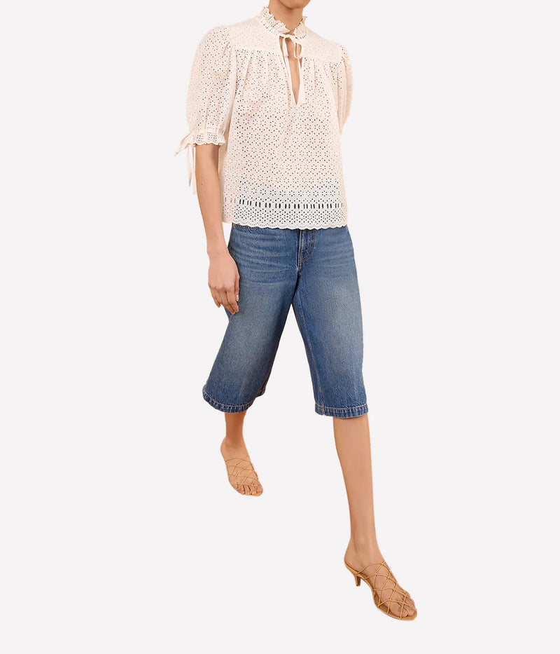 Alouette Short Sleeve Cotton Top In Pristine