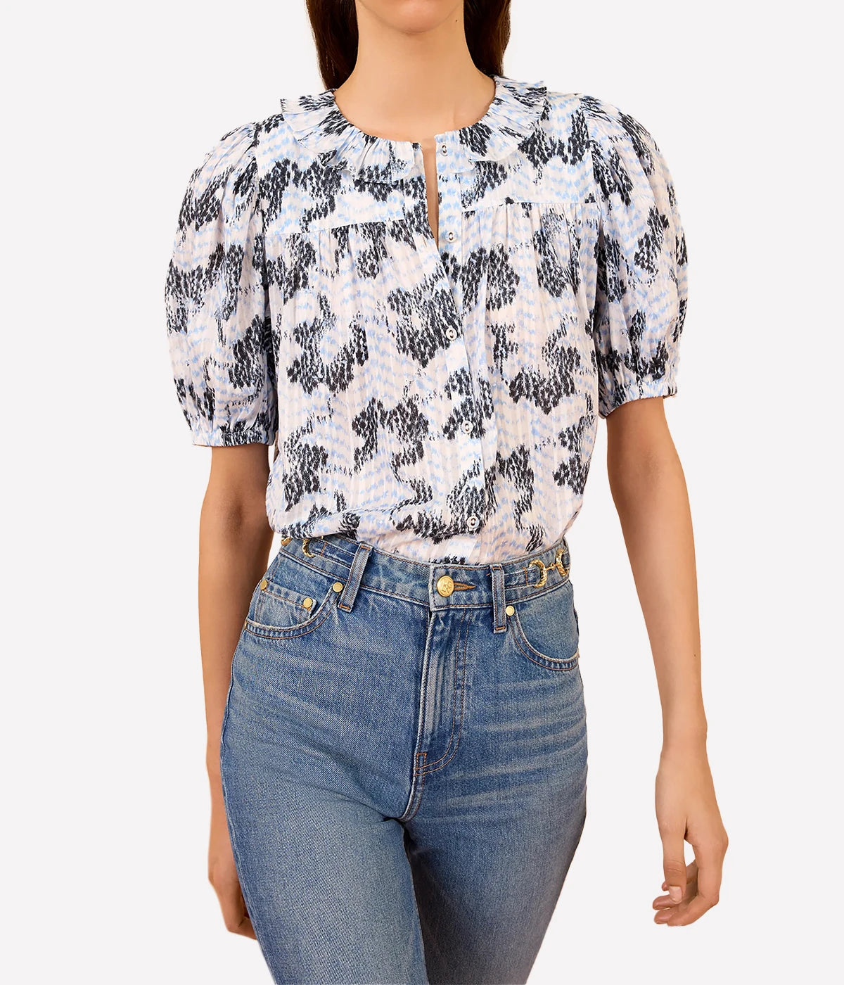 Amaria Short Sleeve Cotton Top In Ciel