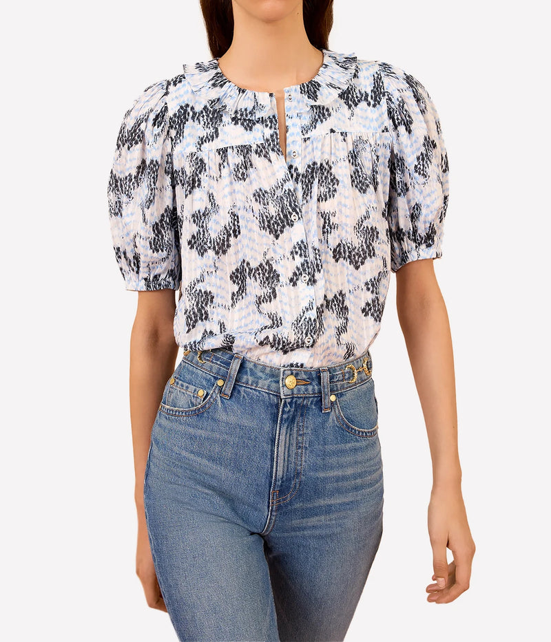 Amaria Short Sleeve Cotton Top In Ciel