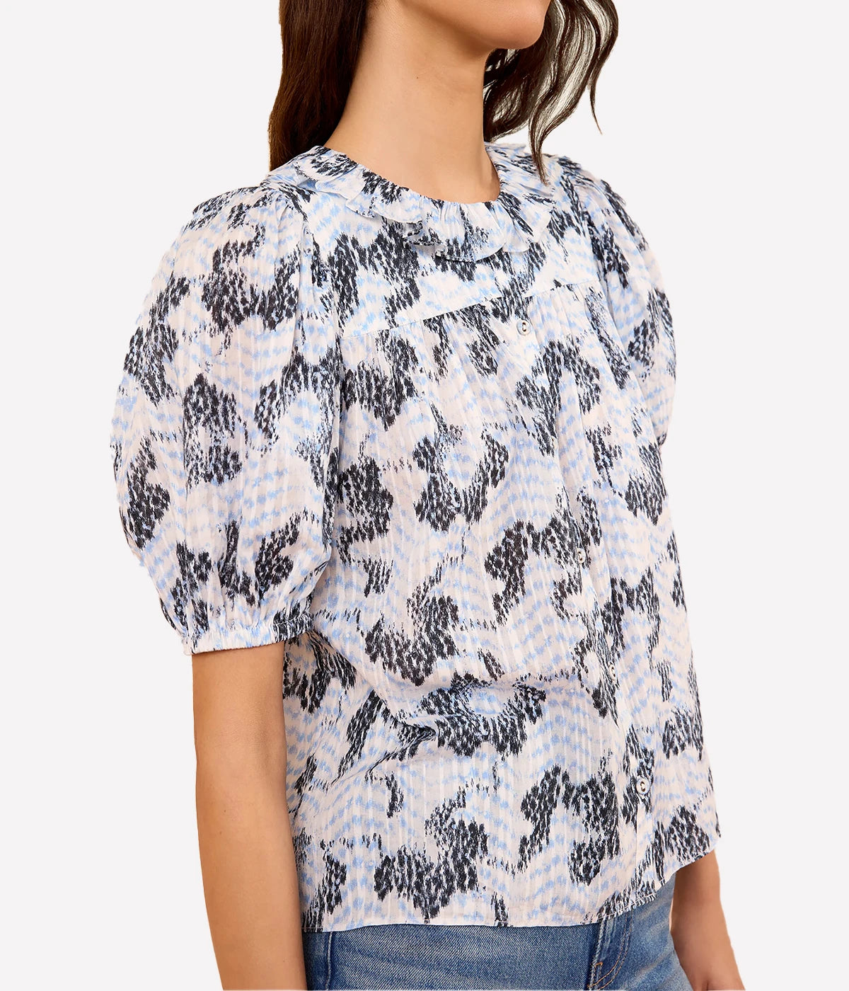 Amaria Short Sleeve Cotton Top In Ciel
