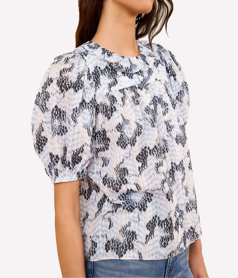 Amaria Short Sleeve Cotton Top In Ciel
