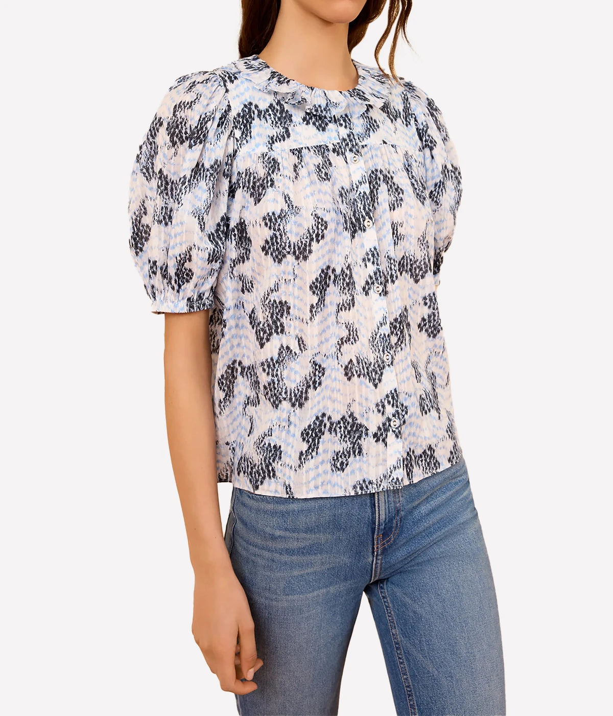 Amaria Short Sleeve Cotton Top In Ciel