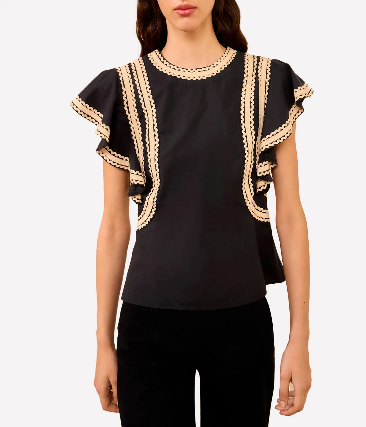 Anora Flutter Sleeve Top in Noir