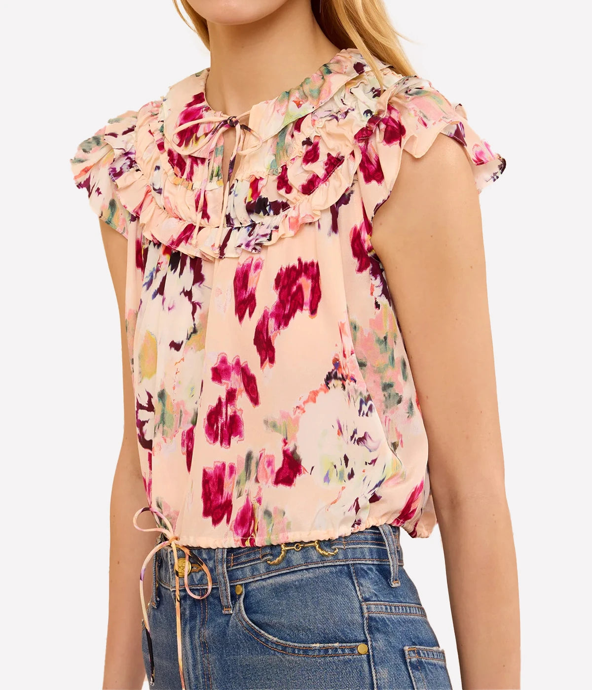 Eleonore Silk Top In Summer Garden